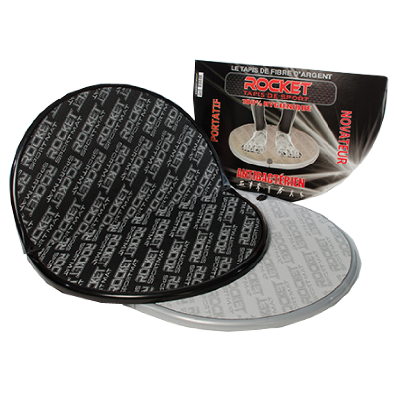 Rocket Sport Mat black model partially opened, silver model fully opened with both in front of packaging