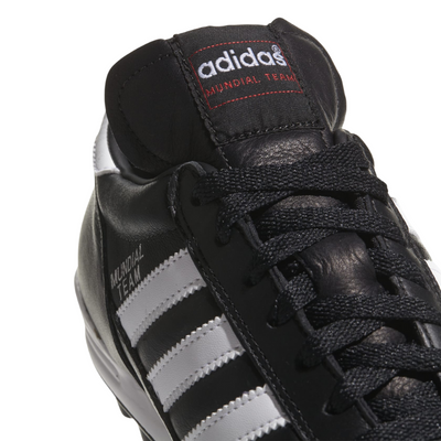 Adidas Copa Mundial Leather Team Black/White/Red Junior Adult Soccer Turf Boots close-up of back half showing laces