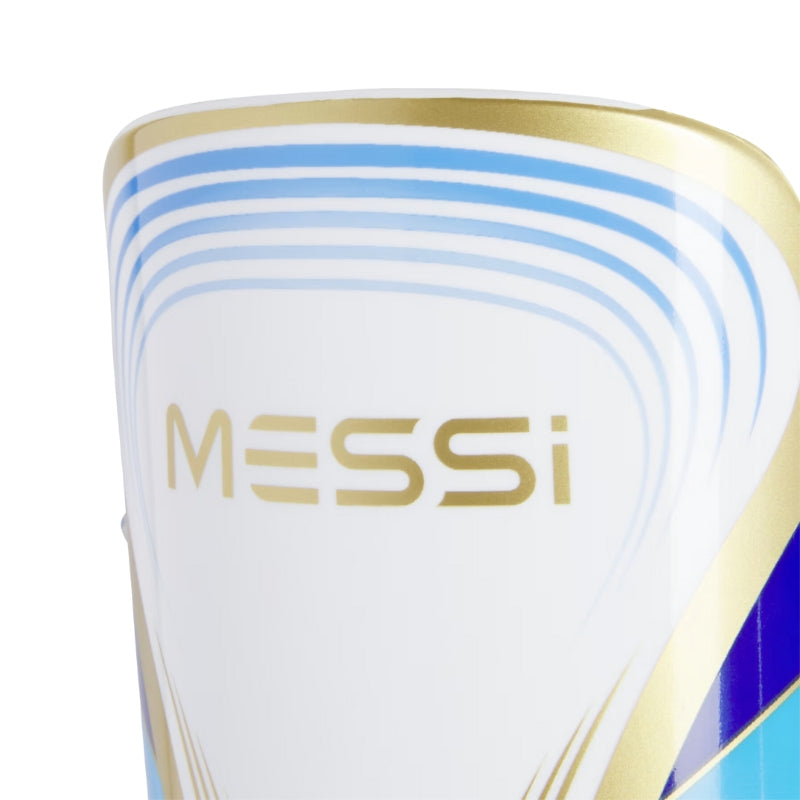 Adidas Soccer Protective Gear Adidas Messi Match Soccer Shin Guards Junior White Lucid Blue Gold Metallic