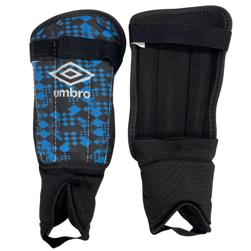 Umbro Neo Flexi Soccer Shin Guards Black/White/Blue front and back