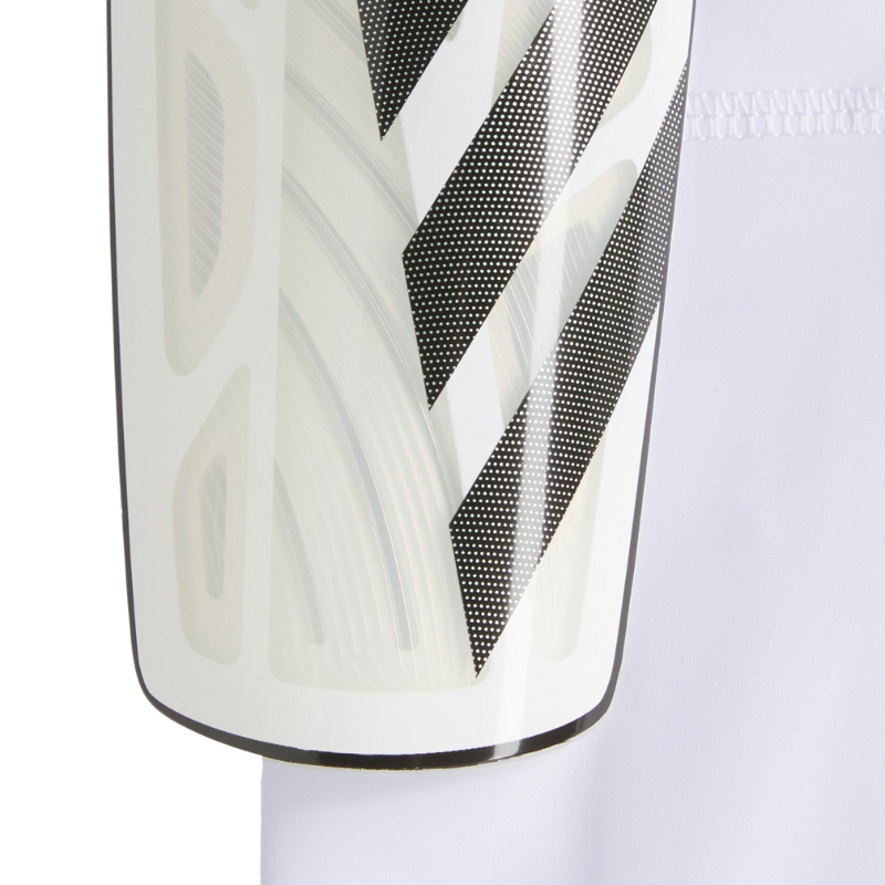 Adidas Tiro League Soccer Shin Guards White/Black/Silver close-up of front