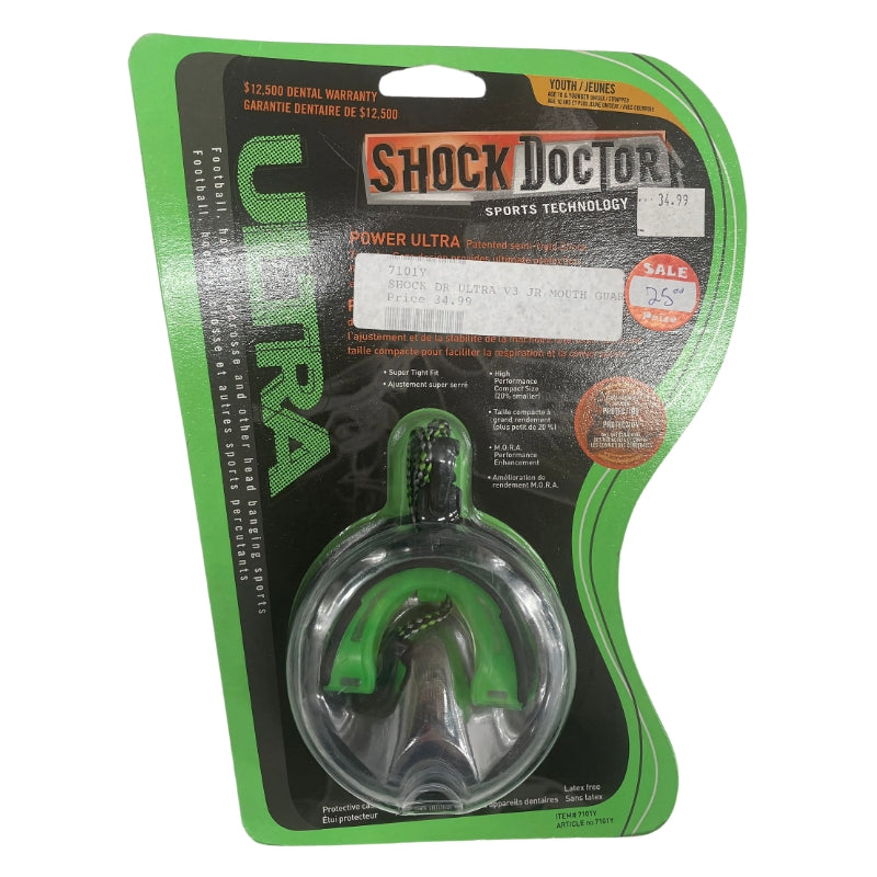 Shock Doctor Sports Mouthguards Shock Doctor Power Ultra V3 Strapped Mouthguard Youth Green 7101Y