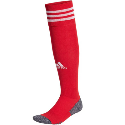 Adidas Adi 21 Socks showing logo and 3 stripes close to the opening Red