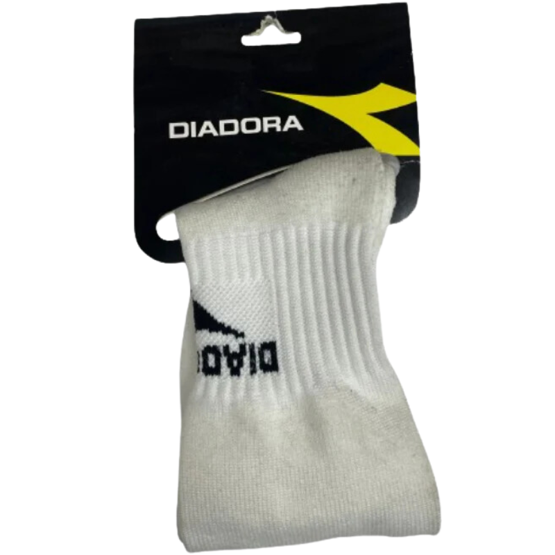 Diadora Finale Soccer Socks White with black logo folded in packaging