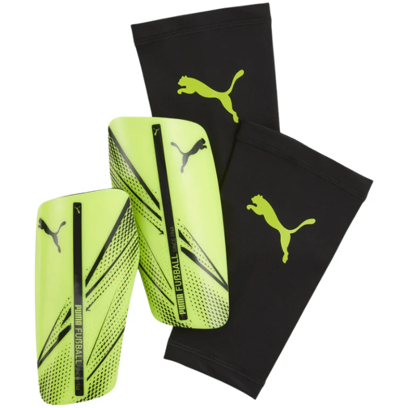 Puma Attacanto Sleeve Shin Guards Lime/Black front of both shin guards