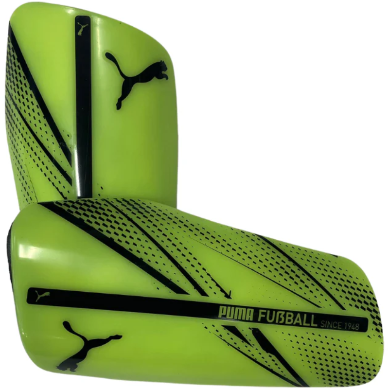 Puma Attacanto Sleeve Shin Guards Lime/Black front of both shin guards