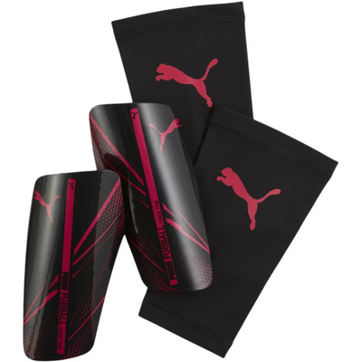 Puma Attacanto Sleeve Shin Guards Black/Pink front of both shin guards