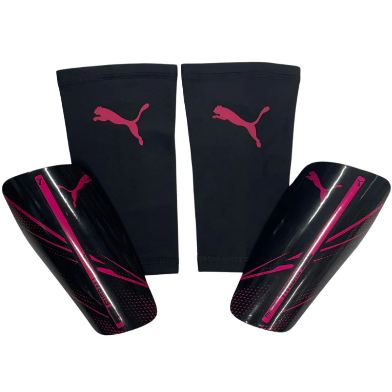 Puma Attacanto Sleeve Shin Guards Black/Pink front of both shin guards