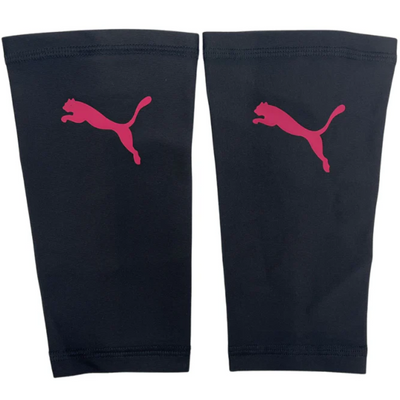 Puma Attacanto Sleeve Shin Guards Black/Pink showing Puma logo