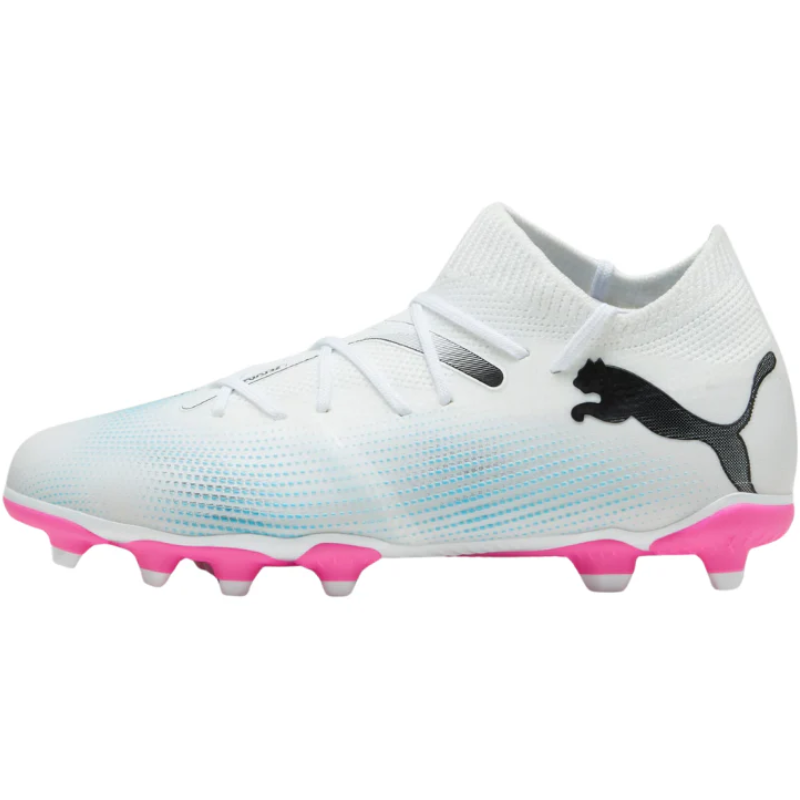 Puma Future 7 Match FG/AG Soccer Cleats Junior White/Black/Pink side pointing left