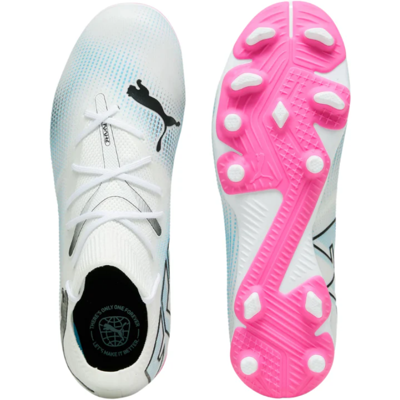 Puma Future 7 Match FG/AG Soccer Cleats Junior White/Black/Pink top and bottom pointing up