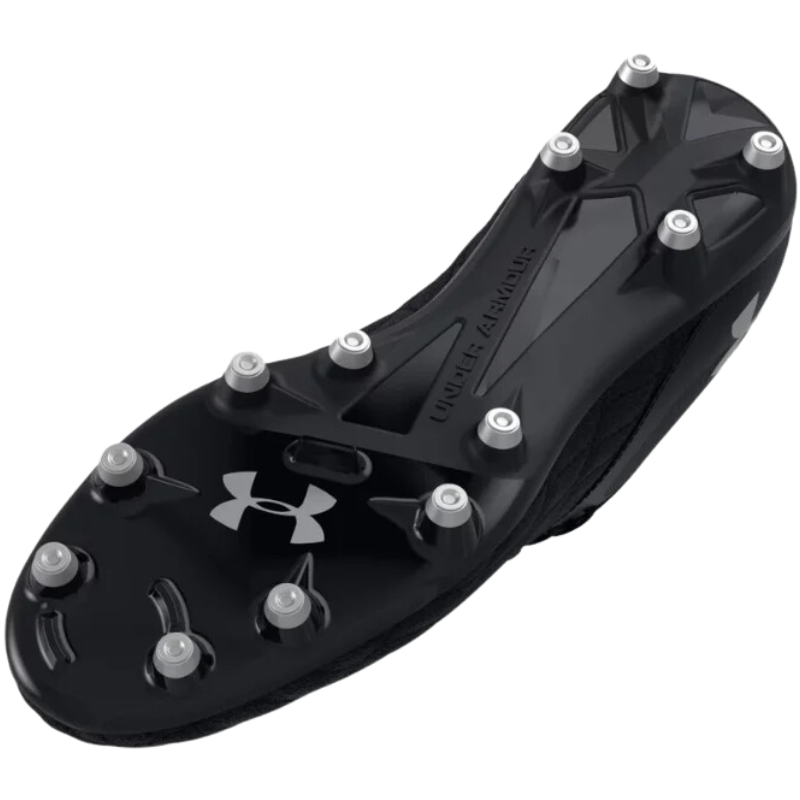 Under Armour Magnetico Select 3.0 FG Soccer Cleats Black/Black/Silver bottom pointing to the lower-left