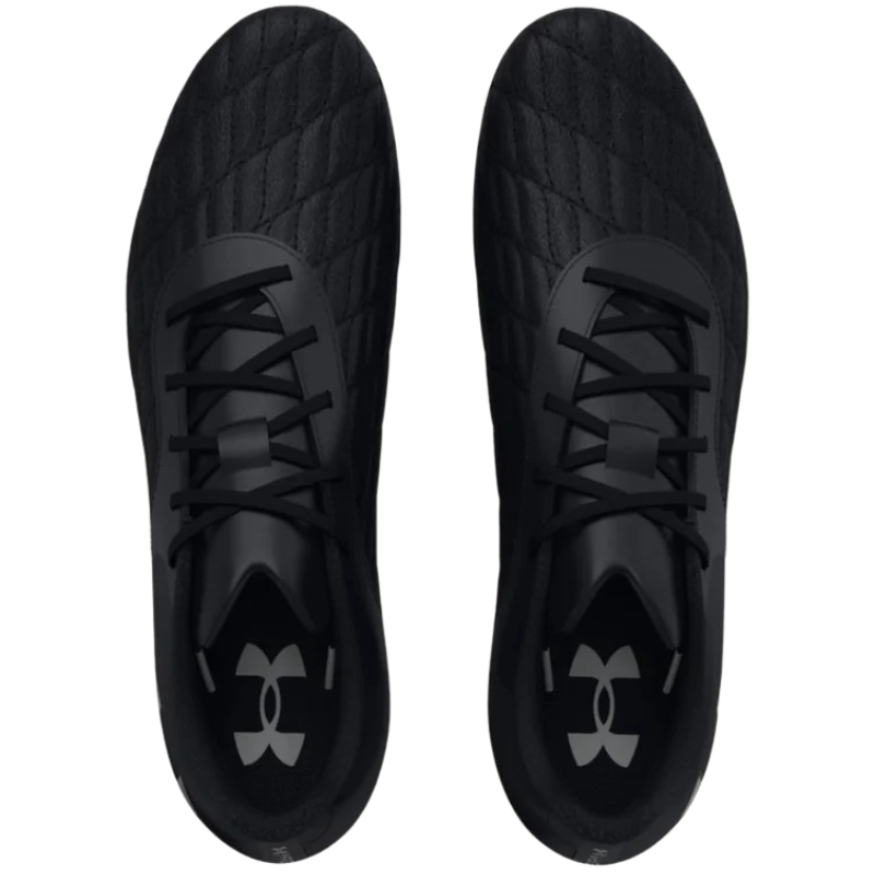 Under Armour Magnetico Select 3.0 FG Soccer Cleats Black/Black/Silver top of both shoes